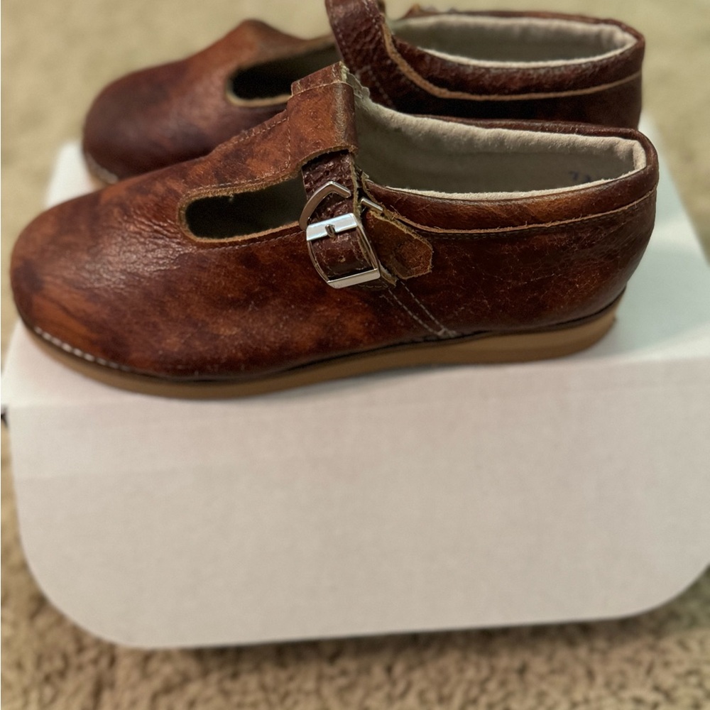 Girls Brown Leather Mary Jane Dress Shoes with Buckle